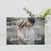 White Elegant Geblüht Script-Foto Save The Date (Stehend Vorderseite)