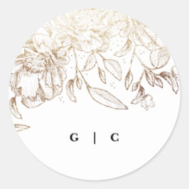White Elegant Gezeichnet Botanical Monogram Weddin Runder Aufkleber