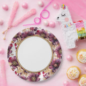 White Elegant Gold Burgundy Blumenmuster Rand Pappteller (Party)