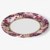 White Elegant Gold Burgundy Blumenmuster Rand Pappteller (Schrägansicht)