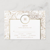 White Elegant Gold Monogram Wreath Wedding RSVP Ca (Vorderseite)