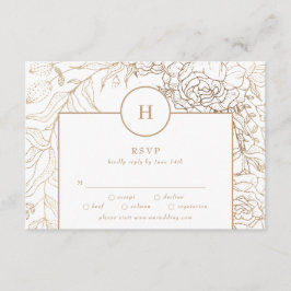 White Elegant Gold Monogram Wreath Wedding RSVP Karte