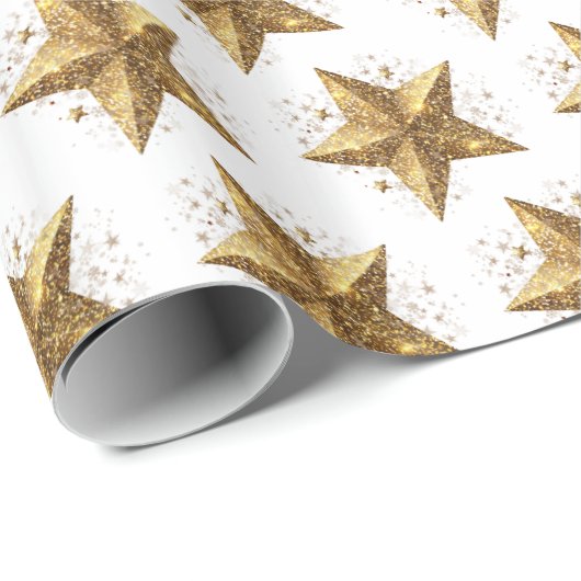 White Elegant Gold Stars Pattern New Year winter Geschenkpapier (Rolleneckpunkt)