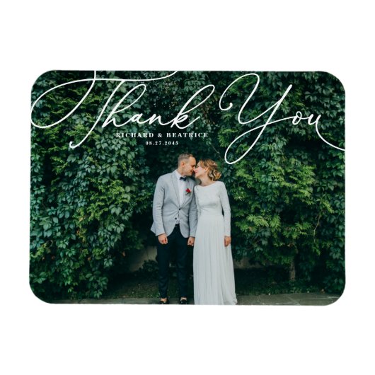White Elegant handgeschriebenes Script-Foto Hochze Magnet (Horizontal)