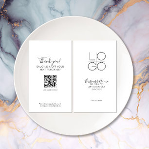 White Elegant Minimal Script Promo Discount QR Visitenkarte