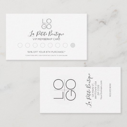 White Elegant Minimal Script VIP Mitgliedschaft Treuekarte (Vorne/Hinten)