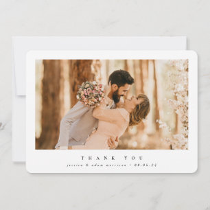 White Elegant Minimal Single Foto Hochzeit Dankeskarte