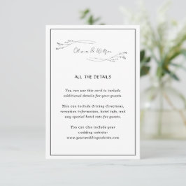 White Elegant Minimalist Botanical Wedding Details Begleitkarte