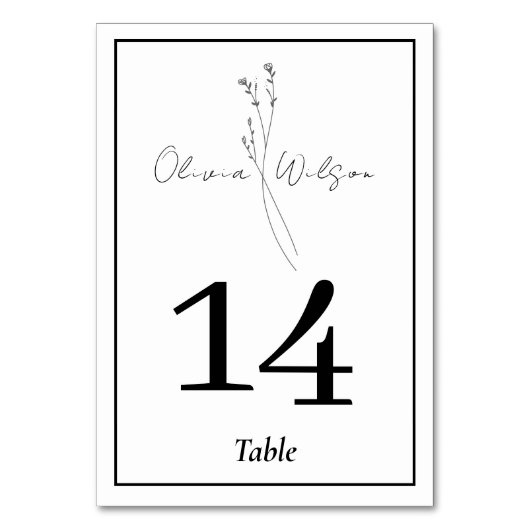 White Elegant Minimalist Botanical Wedding Tischnummer (Vorderseite)