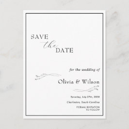 White Elegant Minimalist Wedding Save the Date Postkarte