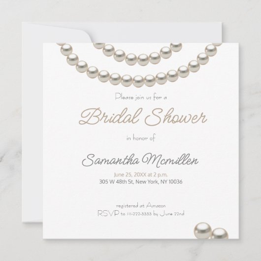 White Elegant Pearl Brautparty Einladung (Vorderseite)