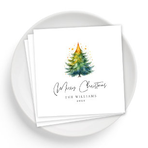 White Elegant Script Christmas Napkins Serviette