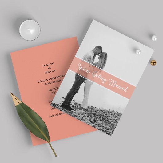 White Elegant Script Foto Hochzeitseinladungen Einladung