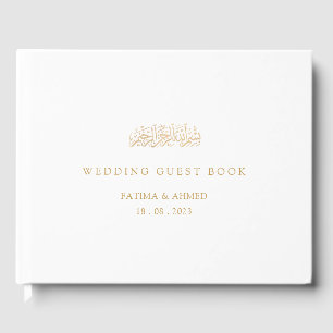 White Elegant Script Minimal Gold muslimische Hoch Gästebuch