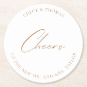 White Elegant Wedding Cheers Runder Pappuntersetzer (Vorderseite)