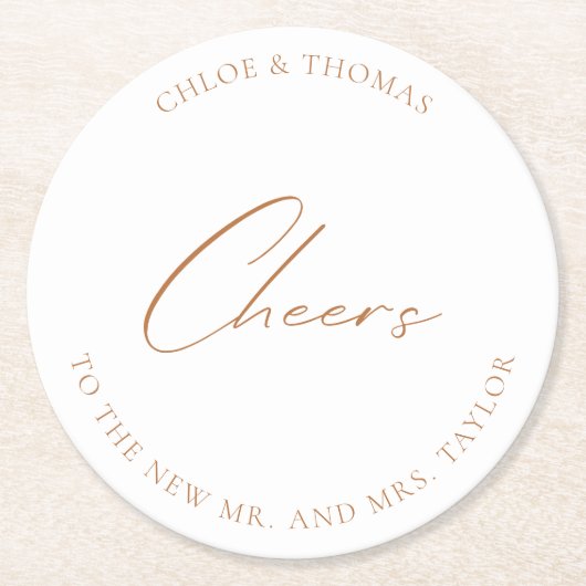 White Elegant Wedding Cheers Runder Pappuntersetzer (Vorderseite)