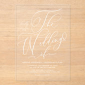 White Elegant Whimsical Calligraphy Wedding Acryleinladungen (Vorderseite)