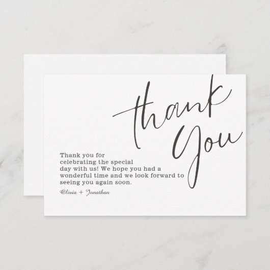 White Elegante Moderne Kalligraphie Hochzeit Dankeskarte (Vorne/Hinten)