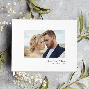 White Eleganto Modern Simple Script Foto Wedding Gästebuch