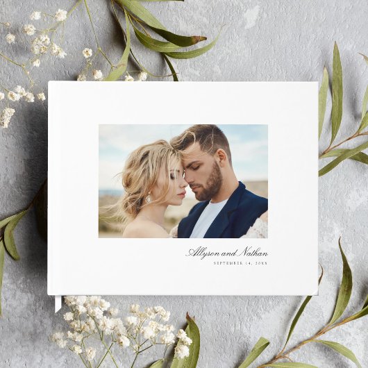 White Eleganto Modern Simple Script Foto Wedding Gästebuch