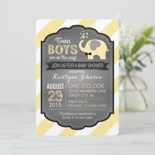 White Elephant and Stripe Baby Dusche Einladung (Stehend Vorderseite)