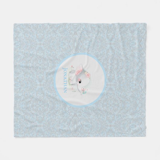 White Elephant Baby Modern Boy Blue Fleecedecke (Vorderseite (Horizontal))