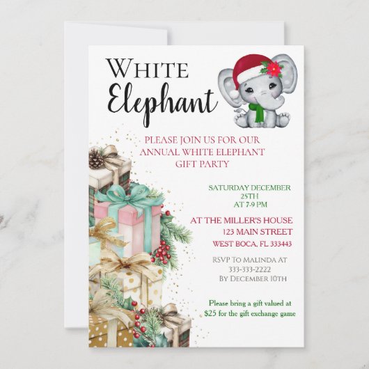 White Elephant Christmas party  Einladung (Vorderseite)