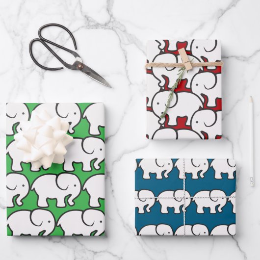 White Elephant Design Wrapping Paper Geschenkpapier Set (Vorderseite)
