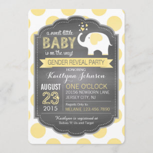 White Elephant Dots Gender Reveal Baby Shower Einladung