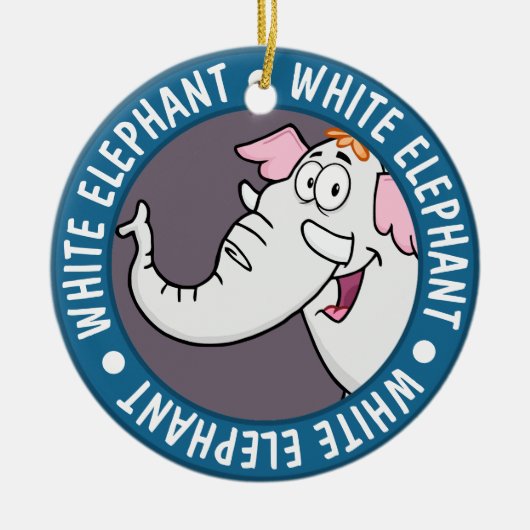 White Elephant Exchange Cartoon Keramik Ornament (Vorne)