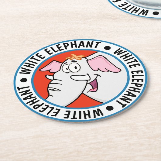 White Elephant Exchange Cartoon Runder Pappuntersetzer (Angewinkelt)