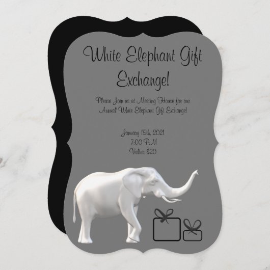 White Elephant Exchange Einladung (Vorne/Hinten)