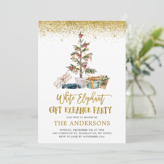 White Elephant Exhange Party Einladung (Stehend Vorderseite)