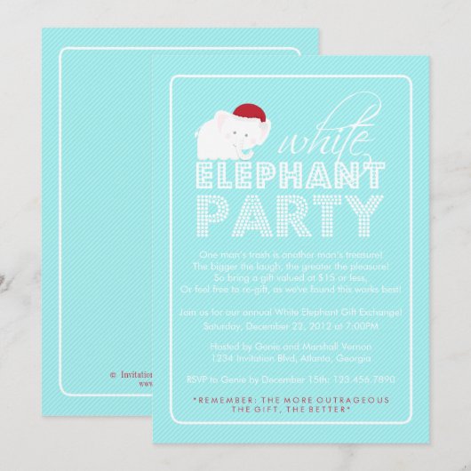 White Elephant-Geschenkbörse Einladung (Vorne/Hinten)