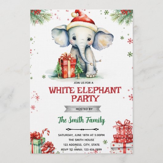 White Elephant Gift Exchange Invitation Einladung (Vorderseite)