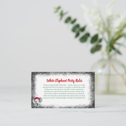 White Elephant Party Rules Card | Funny & Elegant  Begleitkarte (Stehend Vorderseite)