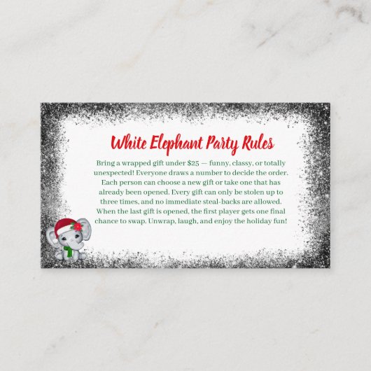White Elephant Party Rules Card | Funny & Elegant  Begleitkarte (Vorderseite)