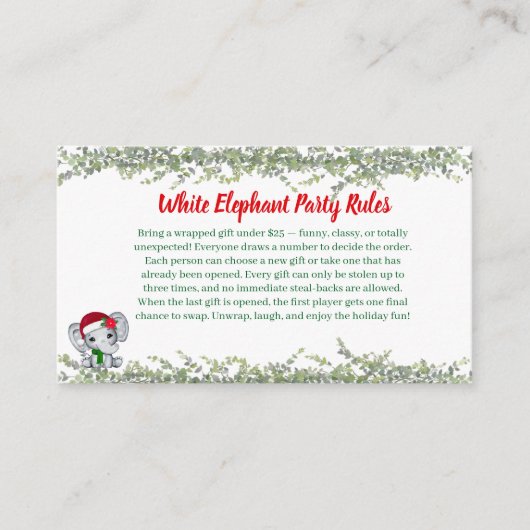 White Elephant Party Rules Card | Funny & Elegant Begleitkarte (Vorderseite)