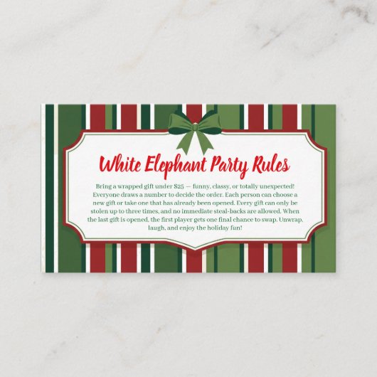 White Elephant Party Rules Card | Funny & Elegant Begleitkarte (Vorderseite)