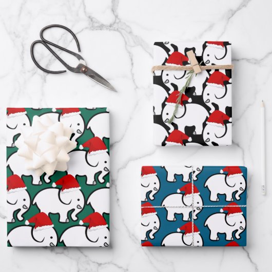 White Elephant Santa Hat Design Wrapping Paper Geschenkpapier Set (Vorderseite)