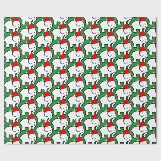 White Elephant Santa Hat Wrapping Paper Roll Geschenkpapier (Flach)