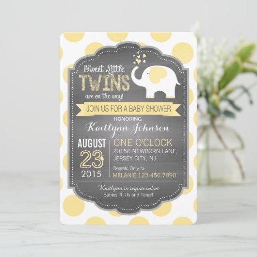 White Elephant und Dots Baby Dusche Einladung (Stehend Vorderseite)