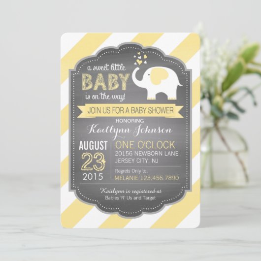 White Elephant und Stripe Babydusche Einladung (Stehend Vorderseite)