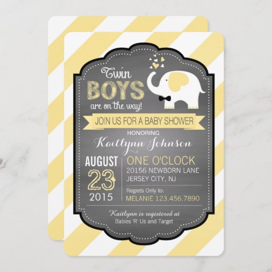 White Elephant und Stripe Babydusche Einladung (Vorne/Hinten)