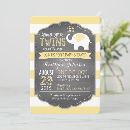 White Elephant und Stripe Babydusche Einladung (Stehend Vorderseite)