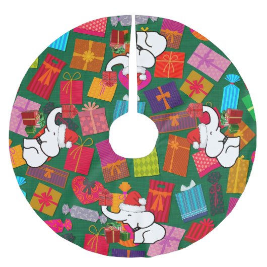 White Elephant Weihnachten präsentiert grünes Hint Polyester Weihnachtsbaumdecke (Vorderseite)