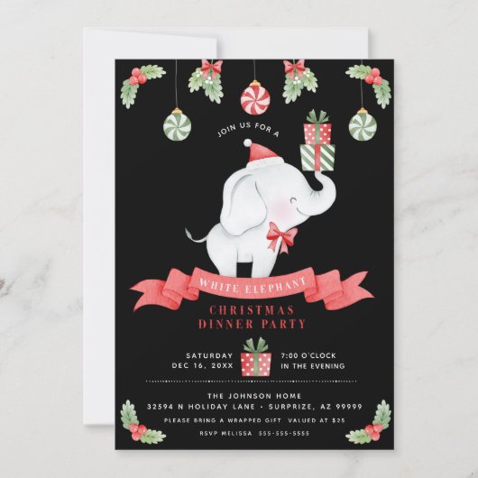 White Elephant Weihnachtsessen Geschenkbörse Einladung (Vorderseite)