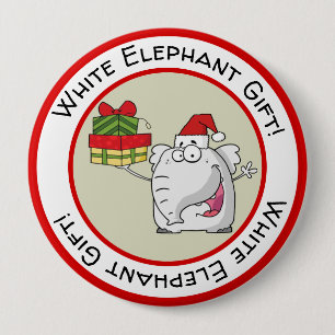 White Elephant Weihnachtsmannmütze gibt Cartoon Button