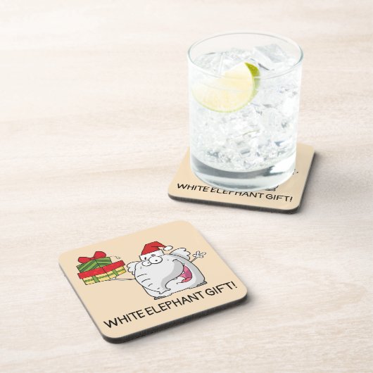 White Elephant Weihnachtsmannmütze gibt Cartoon Getränkeuntersetzer (Rechte Seite)