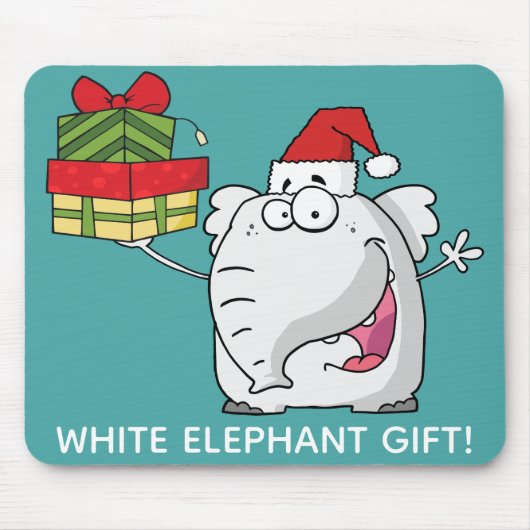 White Elephant Weihnachtsmannmütze gibt Cartoon Mousepad (Vorne)